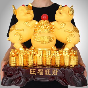 生肖猪招财摆件元 饰 宝聚宝盆金w猪新年工艺礼品家居办公室酒柜装
