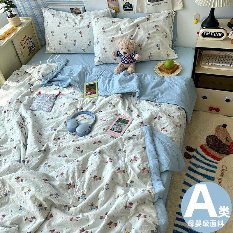 A类全棉夏凉被四件套纯棉空调被可C机洗薄被子夏季单人夏被三件套
