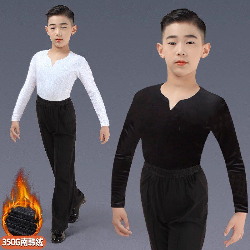 少儿男拉丁舞服儿童男童u男孩男生长袖练功训练服舞蹈服装套装