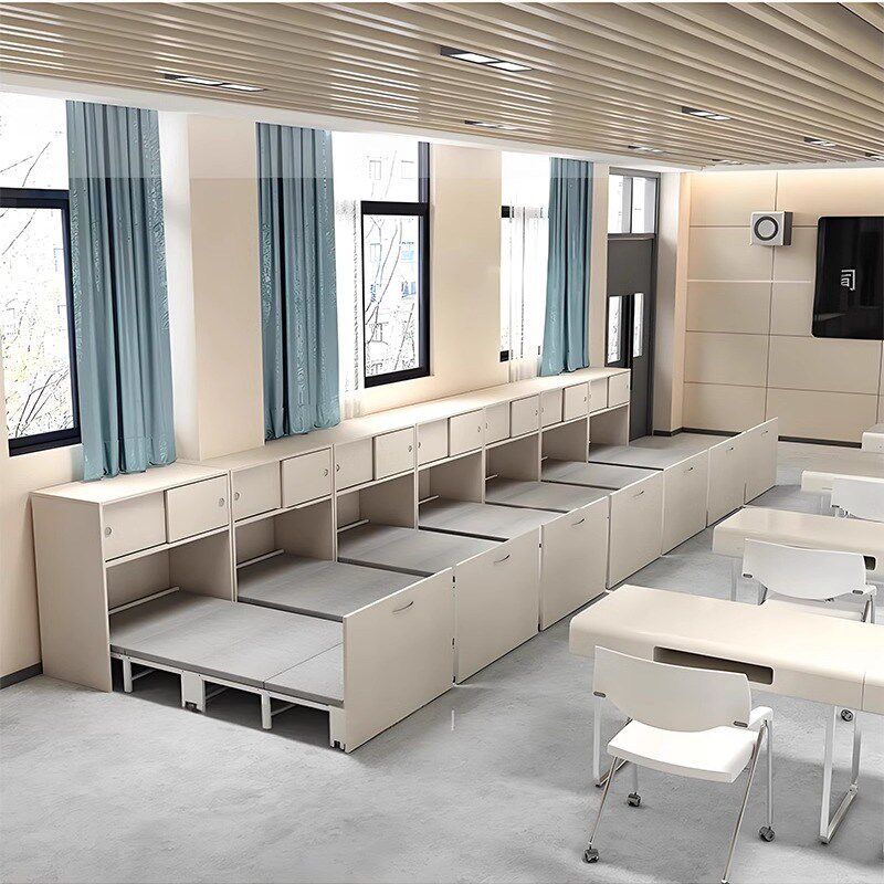 幼儿园午休伸f缩床办公室午睡隐形床省空间可折叠收纳书桌一体床