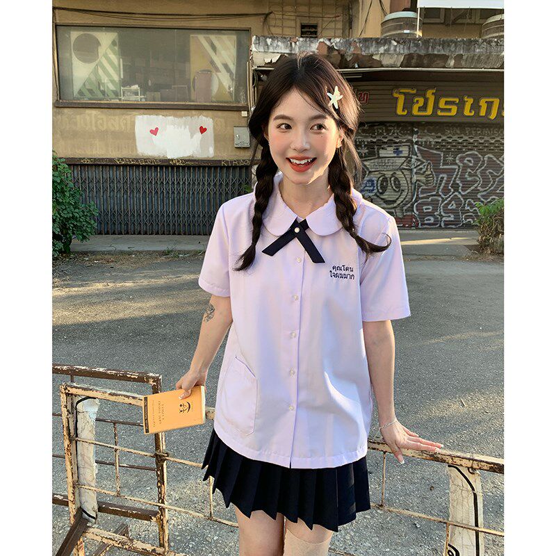 东京岁时记jk泰式校服学院套y装女夏甜美紫色制服衬衫女生夏季日