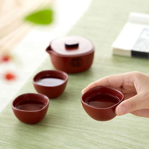 宜兴原矿紫砂快客杯一壶三杯旅行便携功夫茶具套装家W用盖碗泡茶