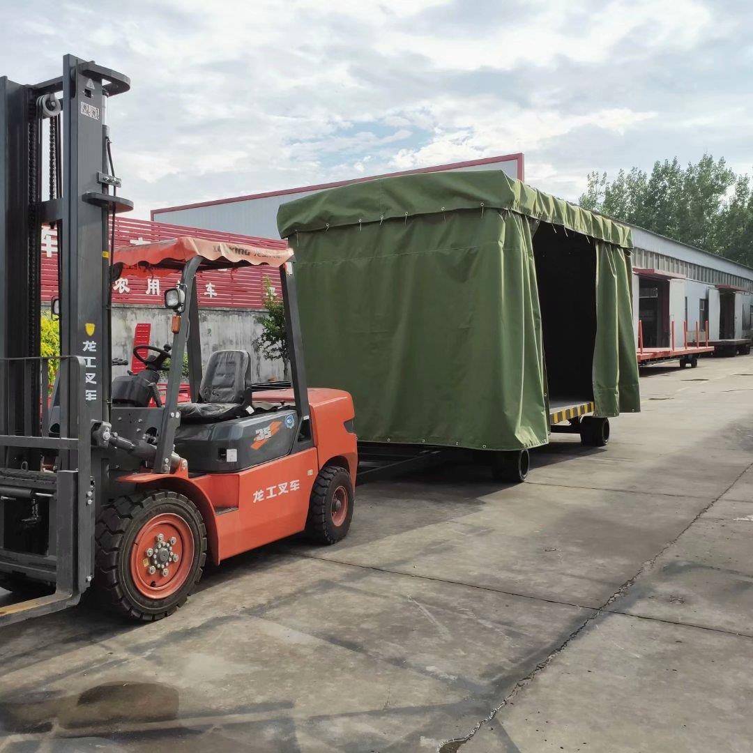 10吨雨棚拖车4800*2400*2002.4万防雨棚牵引平板拖车雨帘拖挂