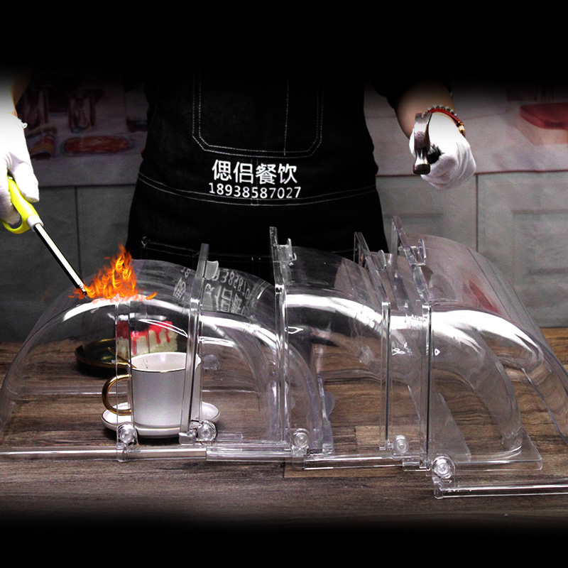 长方形PC高温烤盘熟食盘盖子保鲜防尘蛋糕盖透明罩塑料圆形翻盖餐