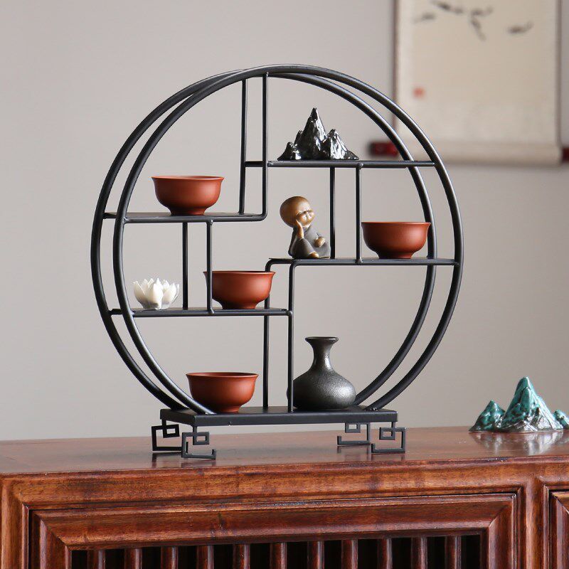 铁艺桌面博古架中式茶室多宝阁茶具杯垫紫砂壶展示置物收纳架工艺