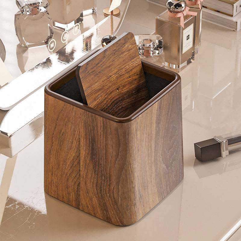 中式复古仿木纹垃圾桶 大容量家用适用客厅厨房卫生间 2024新款桌