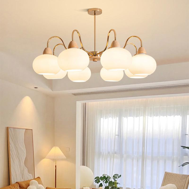 中古风原木色柿子客厅吊灯现代简约大气法式餐厅灯家用主卧室灯具