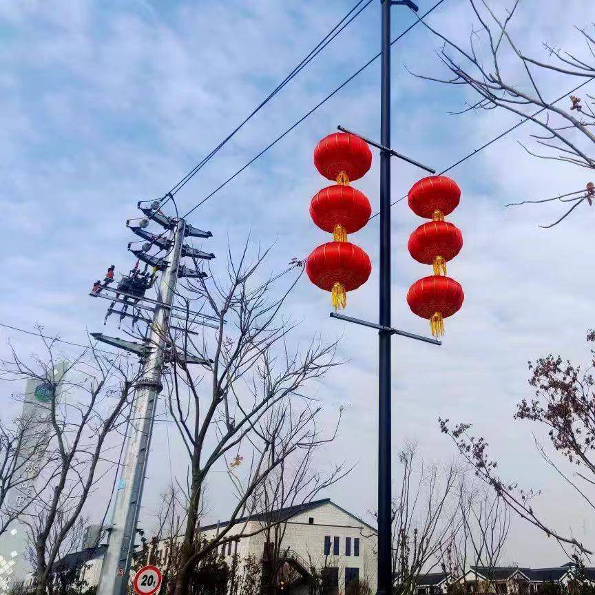 灯杆灯笼户外大红绸缎灯笼电线杆灯笼马路灯灯笼街道连串灯笼支架