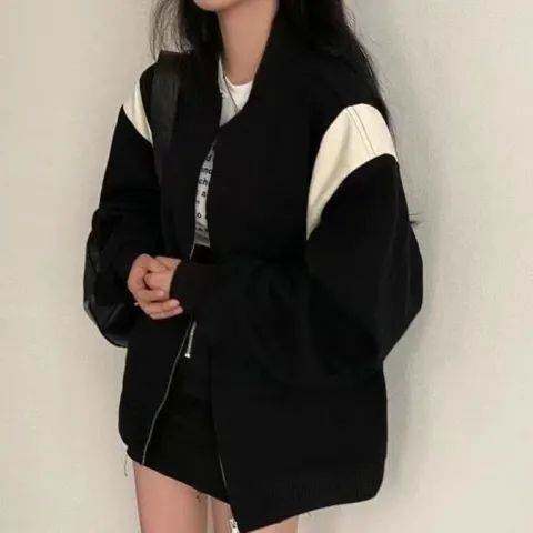 华棉仿棉复贝贝绒秋冬季韩版通勤百搭加绒拉链设计感棒球服外套女