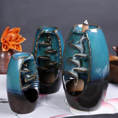 中式香薰炉出口陶瓷倒流香炉左右逢源倒流烟香炉送50粒香送防滑垫