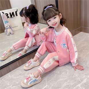 女童春秋套装2025新款宝宝网红洋气外套时髦儿童棒球服秋装两件套