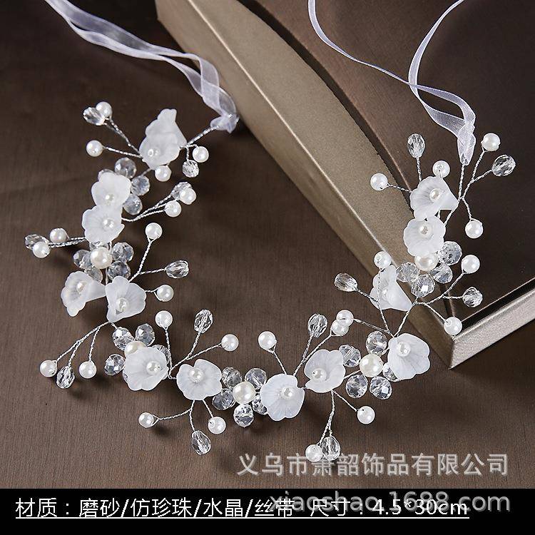 新娘手工丝带头饰 韩式磨砂花瓣编织饰品 水晶发饰 结婚配饰软链
