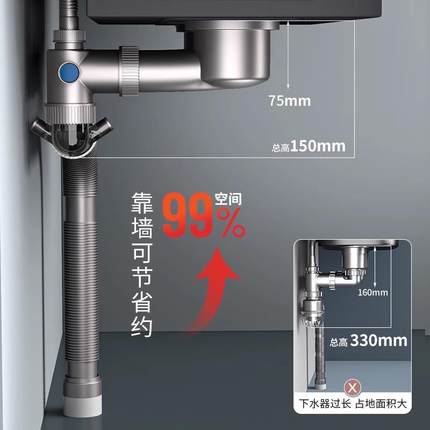 超省空间厨房洗菜盆下水管配件单双槽下水器洗碗槽防臭排水管全套