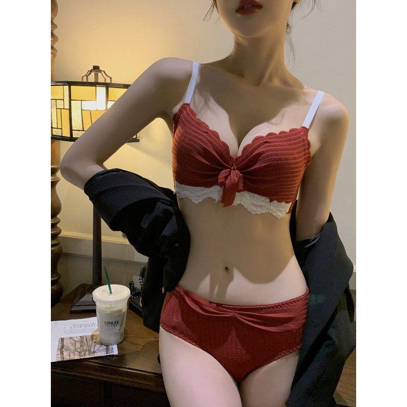 小胸聚拢内衣女无钢圈红色本命年胸罩收副乳性感蕾丝纯欲文胸套装,女士内衣/男士内衣/家居服,文胸,淘宝优惠券,粉丝福利购,淘宝优惠卷