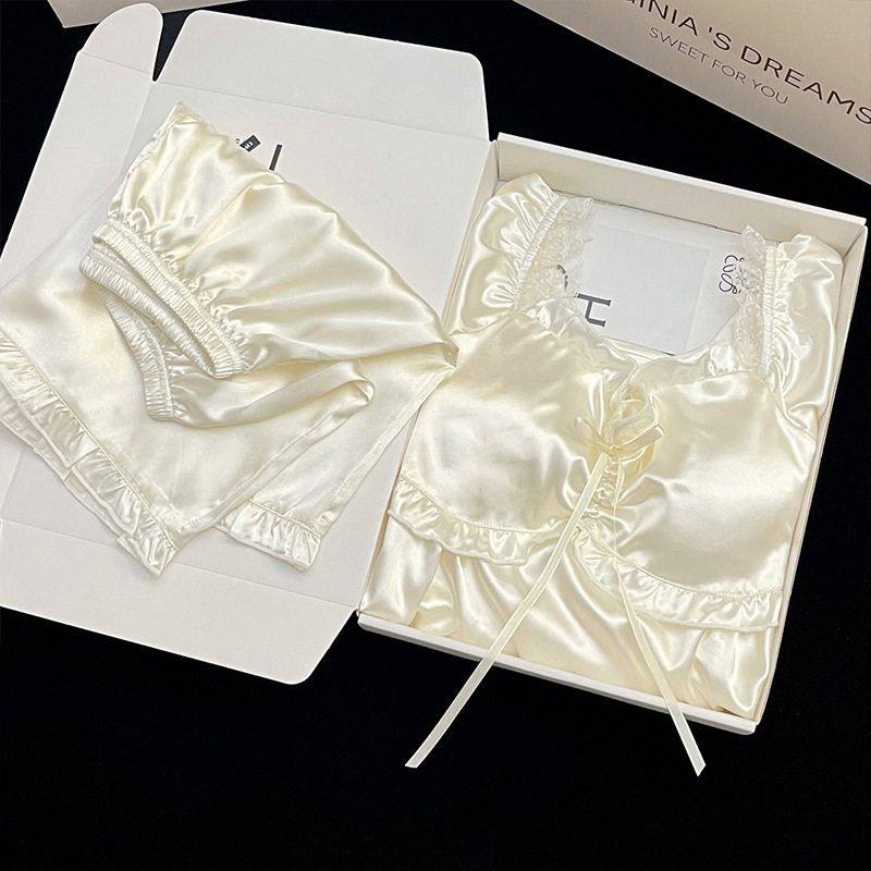 夏季冰丝睡衣女带胸垫短袖公主风高级感仿真丝绸学生韩版两件套装,女士内衣/男士内衣/家居服,睡衣/家居服套装,淘宝优惠券,粉丝福利购,淘宝优惠卷