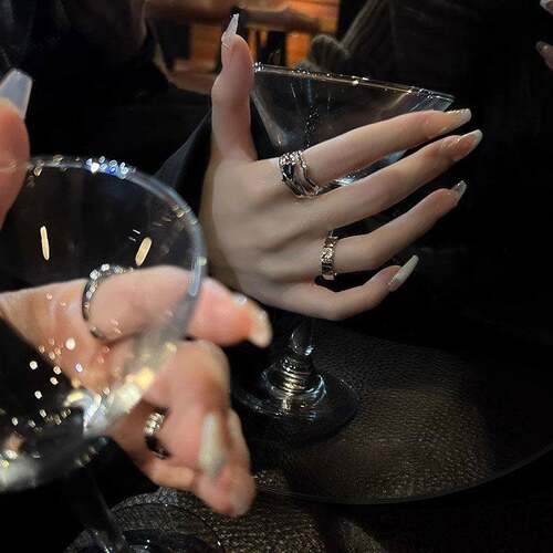 几何冷淡风ins黑水晶戒指小众设计时尚个性高级感开口戒网红女潮