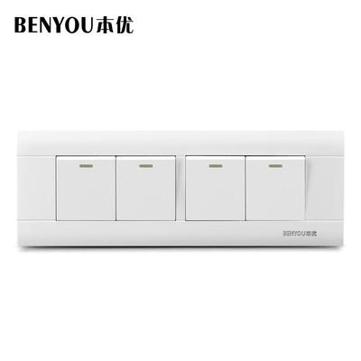 本优118型暗装墙壁开关插座面板四开单双控家用四位四联电源4开