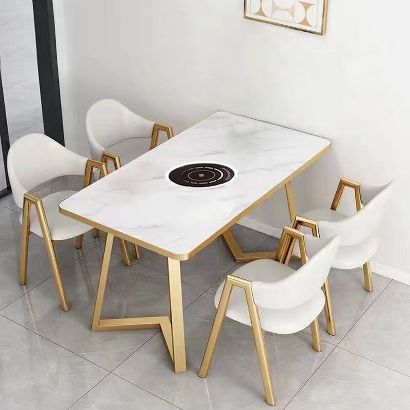 火锅桌子电磁炉一体商用彷理石无烟餐馆用烧烤串串桌椅组合餐桌椅