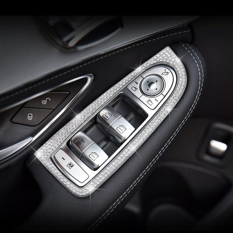 适用新c级内饰改装c180l c200l升窗器装饰框镶钻车窗升降面板贴圈