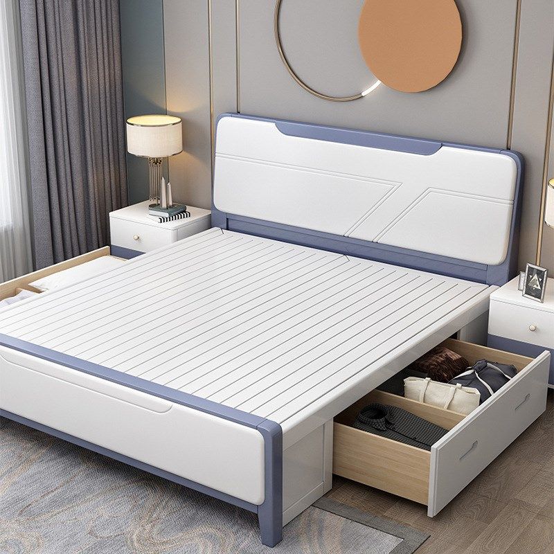 白色现代简约橡木实木1.8米双人床主卧高箱储物气压1.5米烤漆婚床