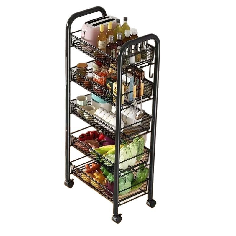 厨房置物架落地多层可移动家用小推车蔬菜篮多功能收纳置物架居家