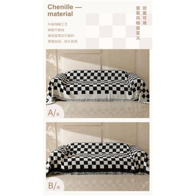 复古棋盘格毛毯黑白大格毛巾毯沙发休闲盖毯多功能汽车空调房毯子