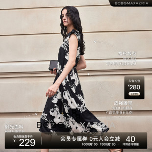 缎面玄芷花卉印花插肩泡泡袖 万千裙装 连衣裙 夏新品 BCBG