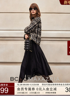 BCBG25秋冬新款精致时尚流行百搭金属链饰边粗花呢小香风女外套