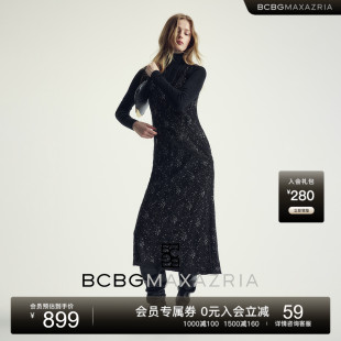 女连衣裙 流行精致优雅气质钻饰肌理花呢无袖 BCBG25秋冬新款 时尚