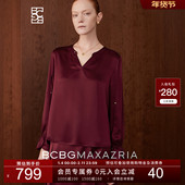 通勤衬衫 BCBG 静奢 荷叶边饰柔软舒适长袖 春秋 缎光醋酸