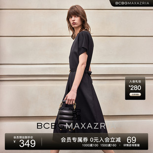 简约通勤羊毛混纺缎面拼接A字裙小黑裙 万千裙装 BCBG 夏新品