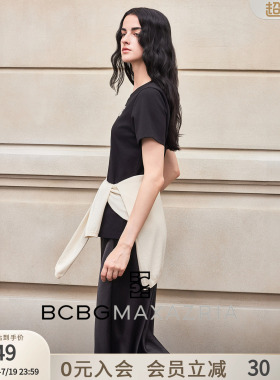 BCBG春夏都市通勤简约闪钻logo上衣黑白色正肩修身短袖T恤女上衣