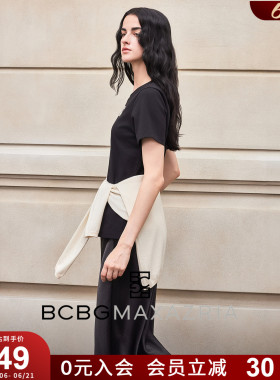 BCBG春夏都市通勤简约闪钻logo上衣黑白色正肩修身短袖T恤女上衣