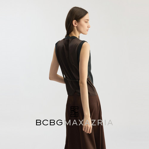 【100%绵羊毛】BCBG2026春季新款休闲简约缎光拼接套头针织背心女