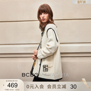 BCBG秋冬女装 设计感简约撞色边双排扣V领小香风针织上衣宽松外套