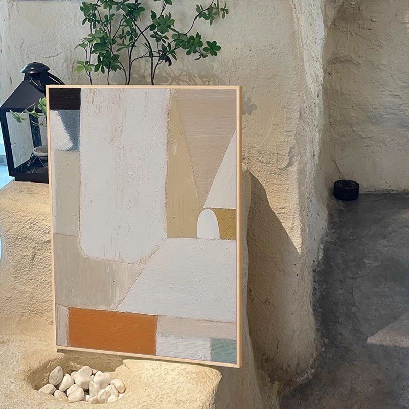 极简色块油画奶油色玄关餐厅装饰挂画现代简约法式客厅抽象落地画图片