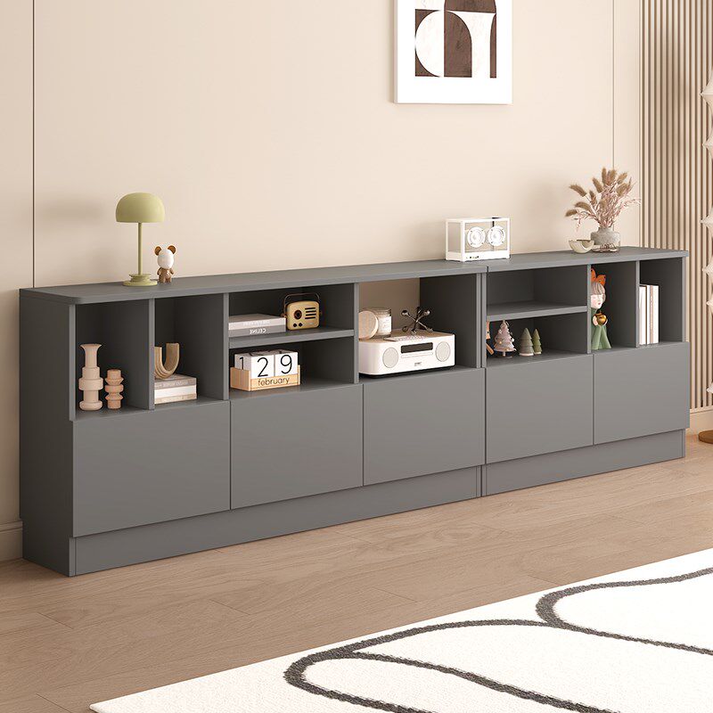 2新款圆角窄书柜电视柜暗格隐藏插座推拉设计矮柜实木书架落地