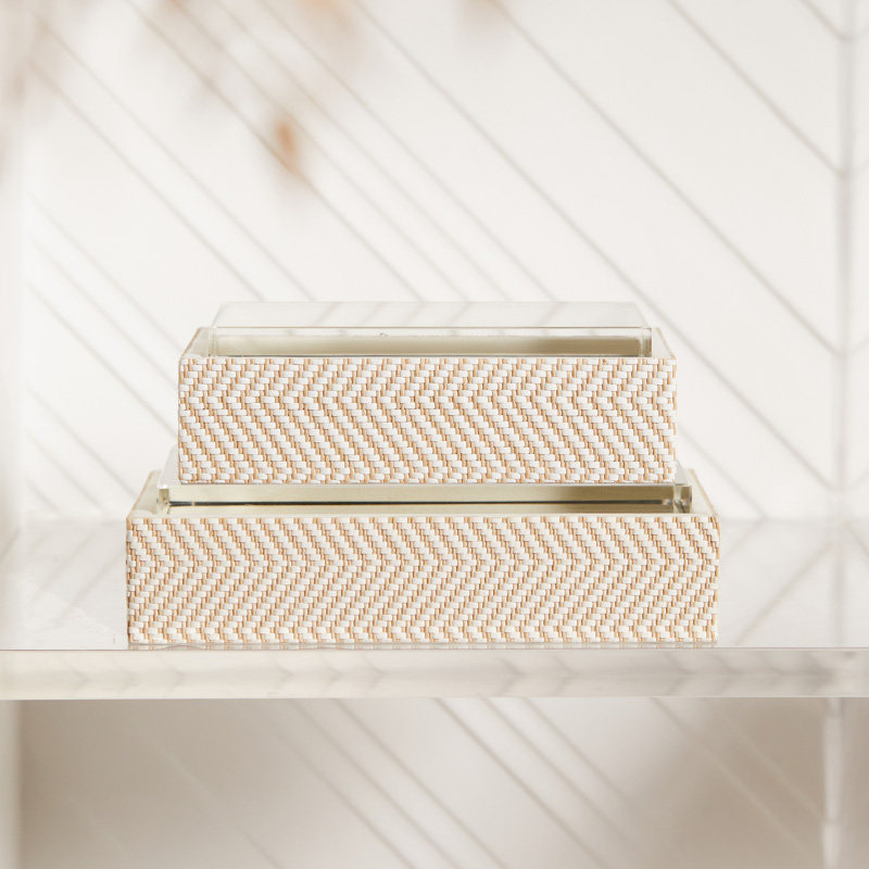 山居猎奇轻奢高端首饰盒摆件样板房间书柜装饰皮革编织首饰收纳盒