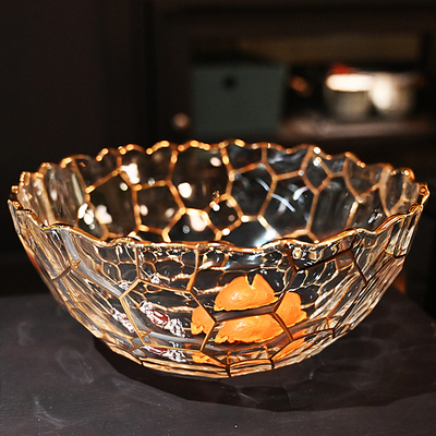 ngel设计师现代水晶玻璃圆形平浅盘描金水果沙拉盘茶杯托盘