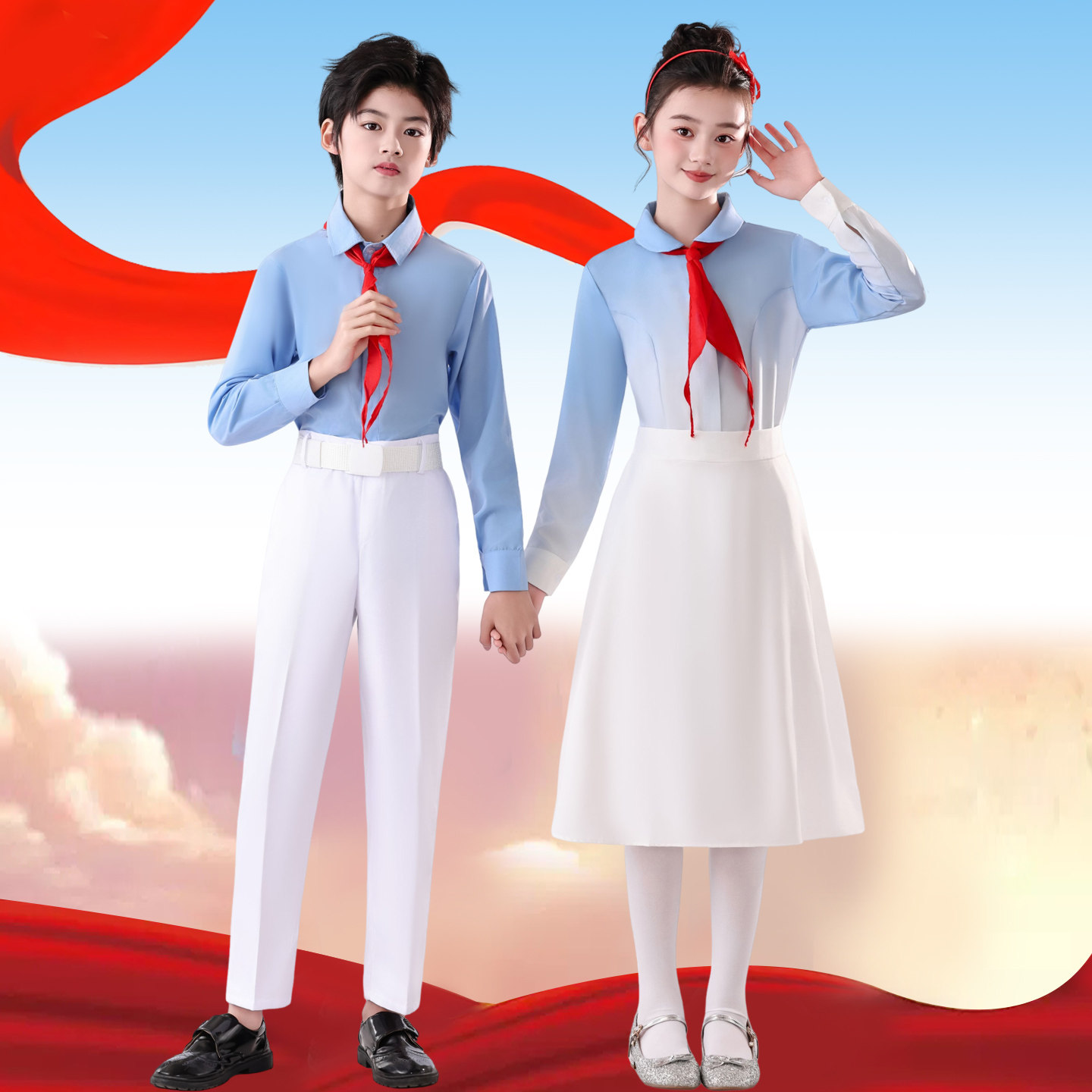 国庆节合唱团演出服93同款保卫黄河服装元旦主持人诗朗诵表演礼服