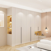 家用卧室原木奶油风衣柜带床头柜柜子衣帽间一门到顶衣橱l型衣柜