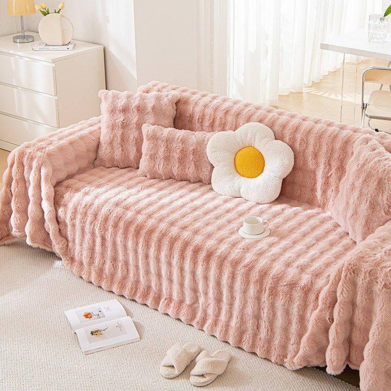 网红款冬季兔毛绒沙发盖布沙发巾加厚高克重一片式全盖沙发套罩毯,居家布艺,沙发套,淘宝优惠券,粉丝福利购,淘宝优惠卷