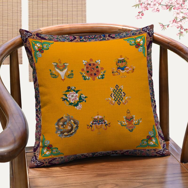 推荐藏式吉祥八宝客厅靠垫中式民族风办公室抱枕红木沙发茶室靠枕