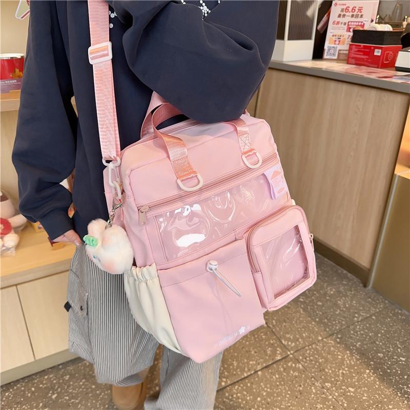 新品帆布包女单肩斜挎包手提包大容量小学生补课手提袋百搭可爱痛