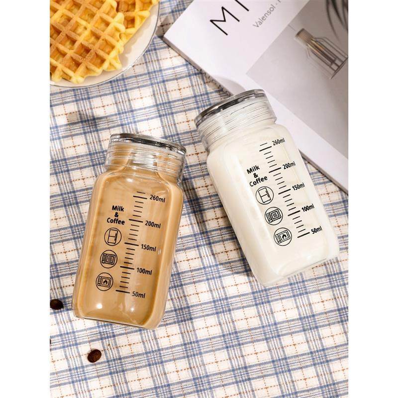 牛奶杯耐高温玻璃学生便携可微波豆浆杯子家用带盖刻度杯密封水瓶