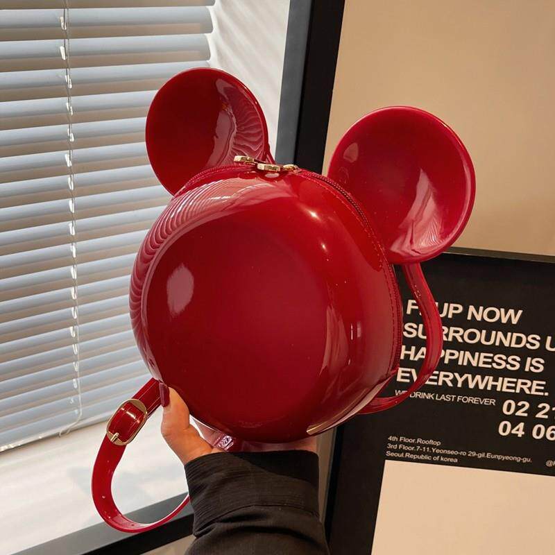 新品红色透明果冻包米奇小包包女2025新款春夏高级感斜挎包可爱小