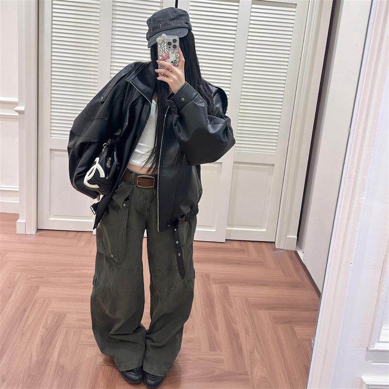 新品2025黑色复古皮衣外套女春秋新款短款夹克酷飒风小个子机车服