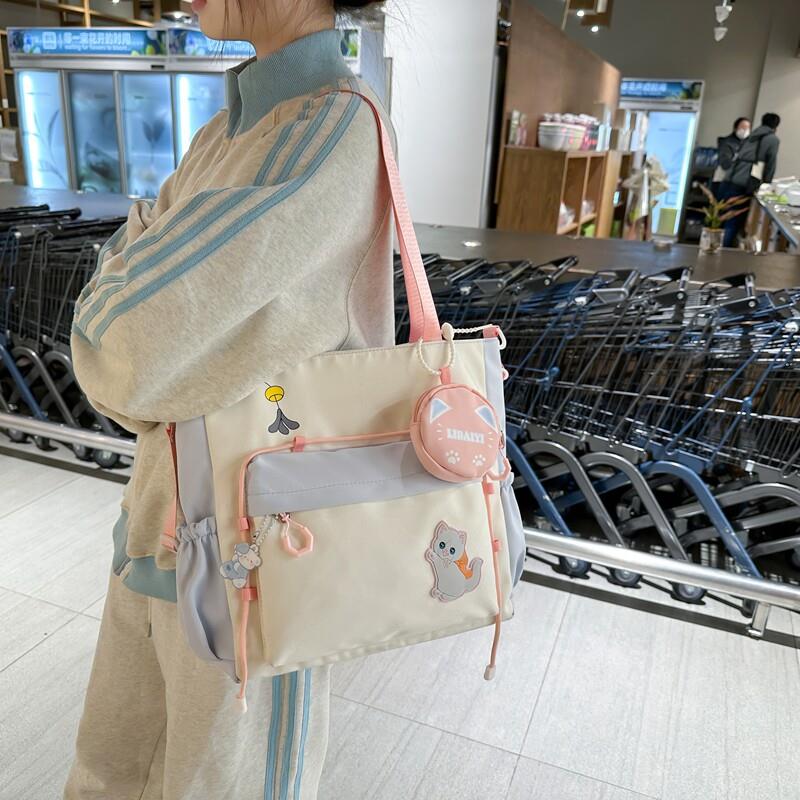 新品帆布包女斜挎单肩包手提袋拎书袋百搭大容量学生上课包补习袋