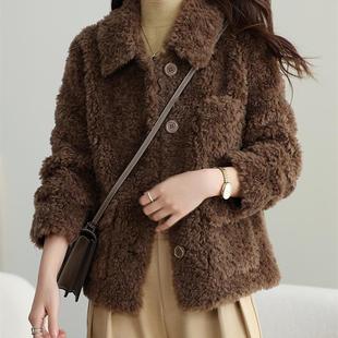 新品颗粒羊剪绒外套女2024新款海宁羊羔毛小个子短款毛毛皮草皮毛