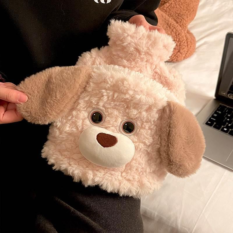 可爱毛绒小狗热水袋注水暖